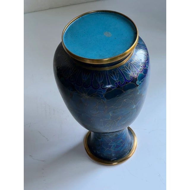 Chinoiserie Vintage Blue Cloisonné Vase For Sale - Image 3 of 9