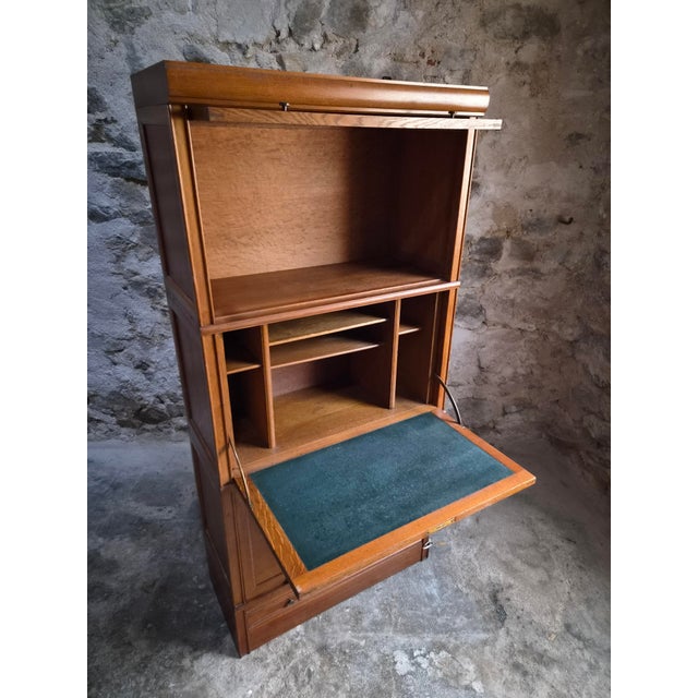 French Modular Oak Secretary Desk with Bookcase & Vitrine from Martin Dupuis, 1950s For Sale - Image 18 of 18