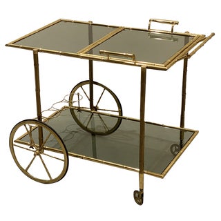 Faux Bamboo & Brass Bar Trolley from Maison Bagues, 1970s For Sale