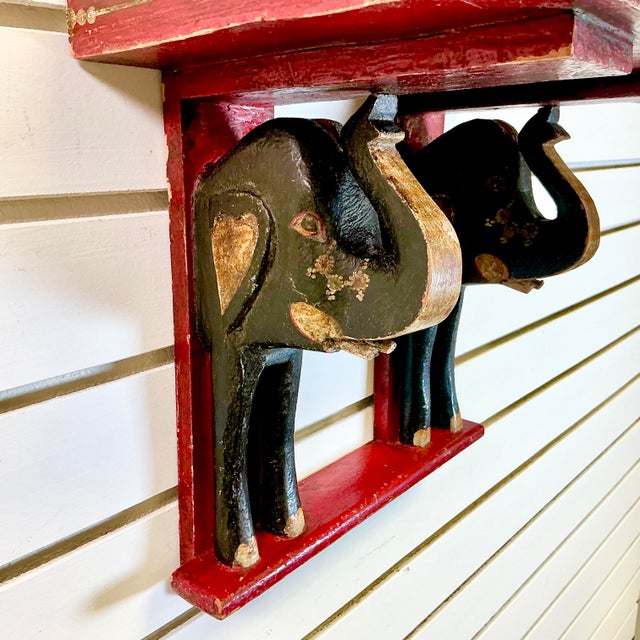 Wood 1920s Antique Chinoiserie Boho Chic Elephant Wall Mounted Shelf. For Sale - Image 7 of 17