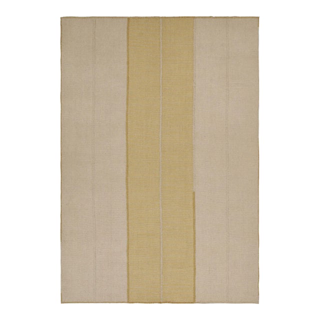 Rug & Kilim’s Contemporary Kilim in Beige and Gold Stripes For Sale