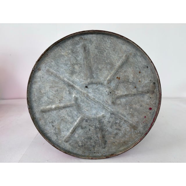 Silver Vintage Galvanized Metal Oil Can With Red Bands & Wooden Handle, C. 1930s–1940s For Sale - Image 8 of 8