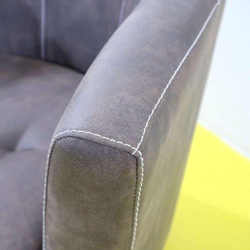 Brown Leather Club Chair with Exposed Stitching and Wooden Legs For Sale - Image 3 of 8