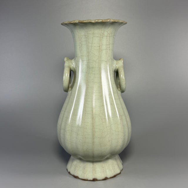 Chinese Vintage‑Style Chinese Longquan Celadon Lobed Vase With Ring Handles For Sale - Image 3 of 6