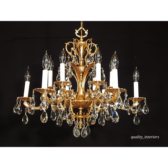 Huge French Vintage Dore Brass 6 Arm 12 Lite Glistening Lead Crystal ... - Glistening Textured Metal Chandelier Lighting