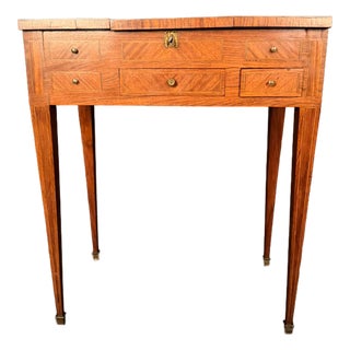 19th Century French Louis XVI Style Inlaid Mahogany Vanity With Mirror, Circa 1870 For Sale