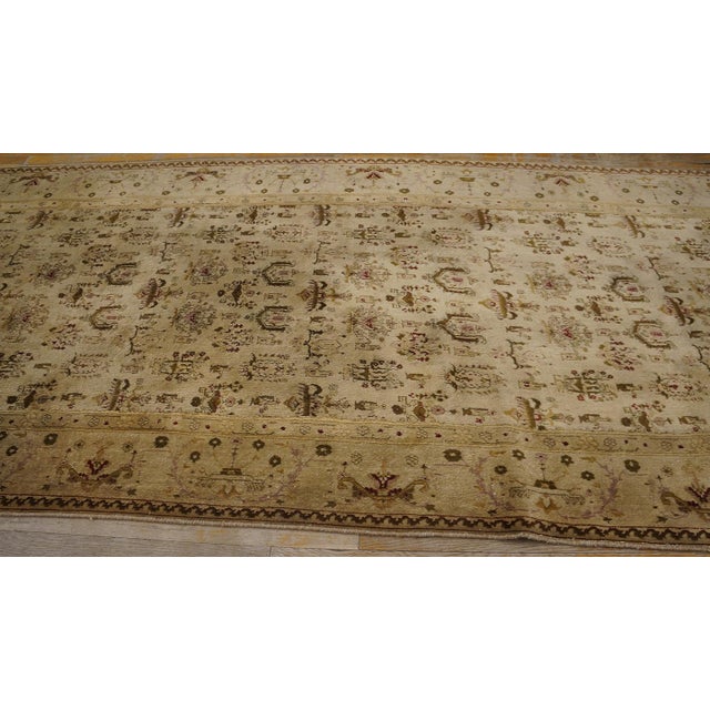 Late 19th Century 1870s Tan Ecru Geometric Antique Agra Indian Runner Rug 4' 8" X 23' 6" Handknotted Wool Carpet For Sale - Image 5 of 6