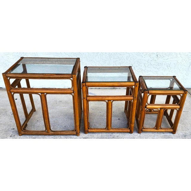 Franco Albini Style Bamboo Nesting Tables For Sale - Image 12 of 14