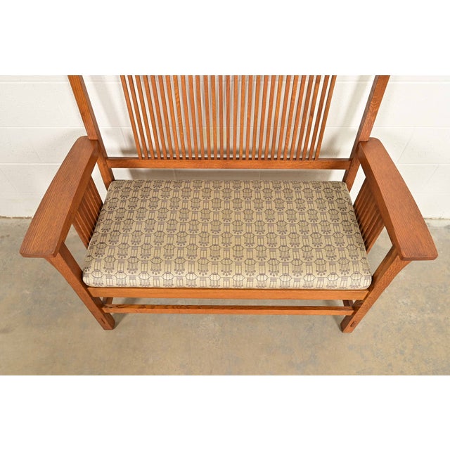 Wood Stickley Mission Oak Arts & Crafts Spindle Benches or Settees, Pair For Sale - Image 7 of 14
