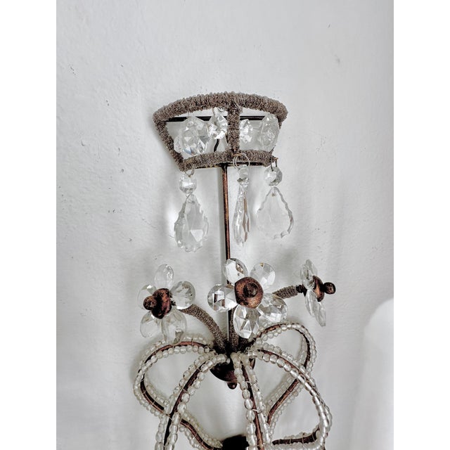 Pair of Bagues Style Crystal Beaded Candle Wall Sconces For Sale - Image 14 of 16