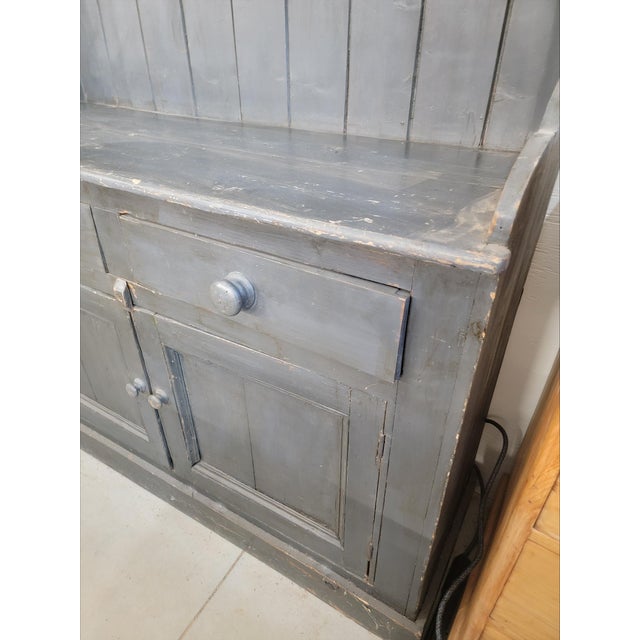 Farmhouse Antique Rustic One Piece Pine Dresser From Southern England in a Wonderful Grey/Blue Color - Circa 1890 For Sale - Image 3 of 17