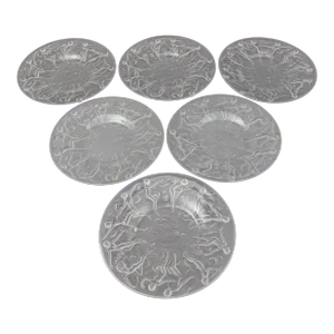 Mid 20th Century Phoenix Consolidated Glass Martele Line Dancing Nymphs Plates- Set of 6