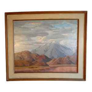 Early 20th Century Fritioff Persson "High Sierras" Mountain Landscape Oil Painting on Canvas, Framed
