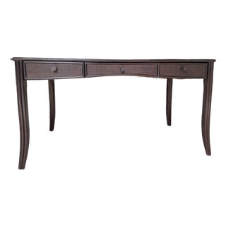 McGuire Espresso Wood Desk With Cane Detailing For Sale