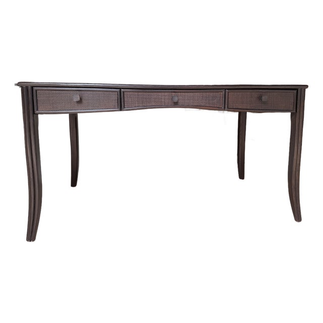 McGuire Espresso Wood Desk With Cane Detailing For Sale