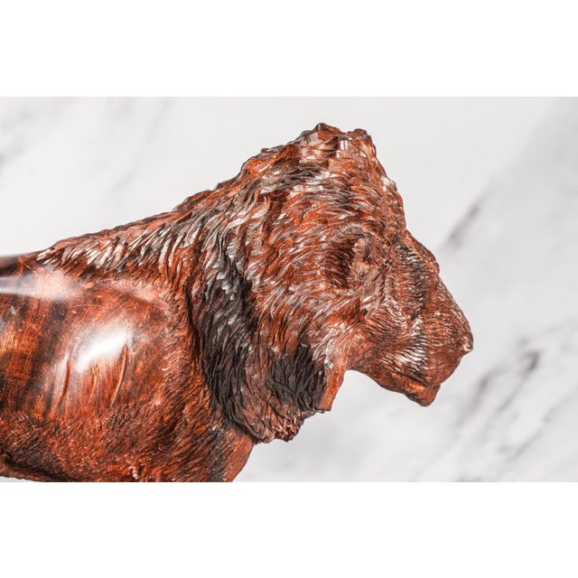Victorian Wonderful Hand Carved Wood Antique Victorian Male Lion Statue Sculpture Home Decor Black Forest Style For Sale - Image 3 of 16