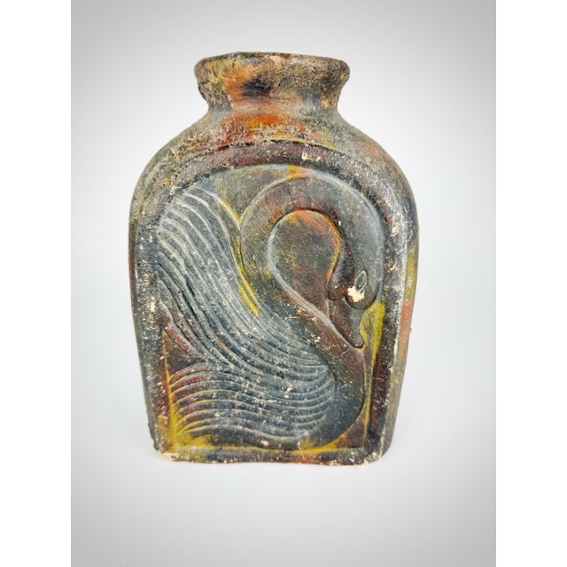 Primitive Folk Art Clay Vessel With Swan Relief | Rustic Hand-Formed Earthenware Bottle For Sale In Atlanta - Image 6 of 7
