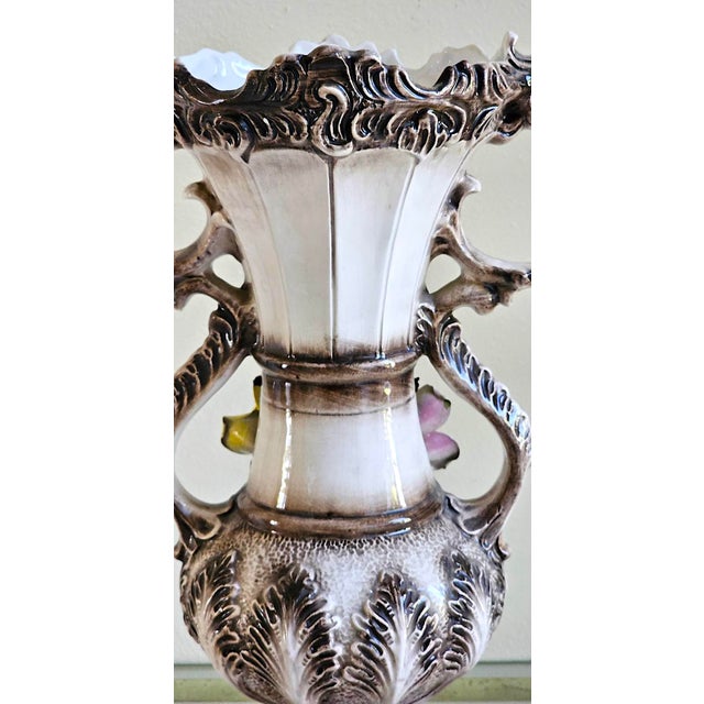Vintage Italian Capodimonte-Style Porcelain Floral Vase – 17" For Sale - Image 14 of 18