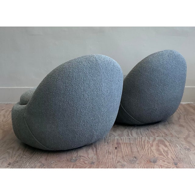 Gray Vintage Boho Contemporary Boucle Swivel Chairs - A Pair For Sale - Image 8 of 9