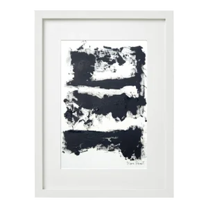 Black and White Minimalist Abstraction 'Fields' Series #1 - One-Of-A-Kind High-End Natural Wood Shadow Box Framed Original Painting by Diane Grant