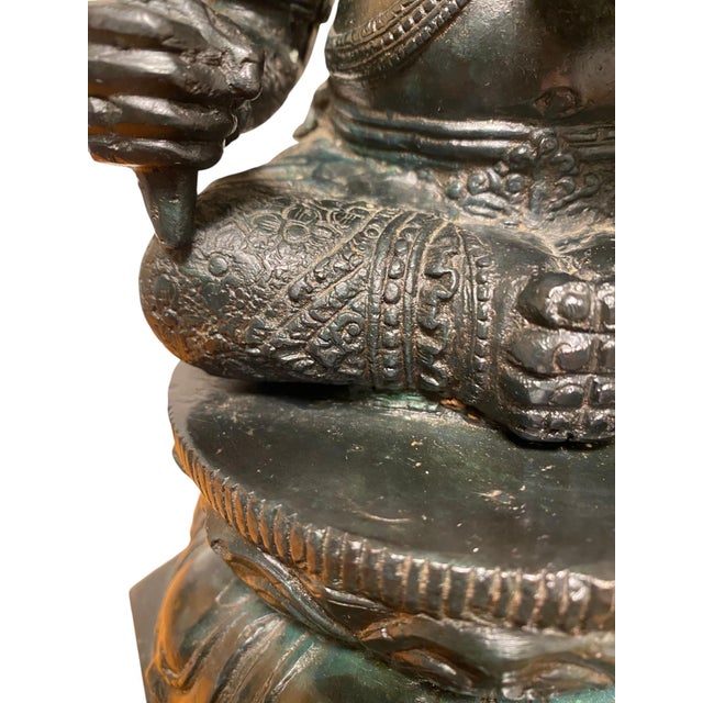 Antique Bronze Ganesha Statue Khmer Style Hindu 4-Arm Elephant God Sculpture For Sale - Image 13 of 18