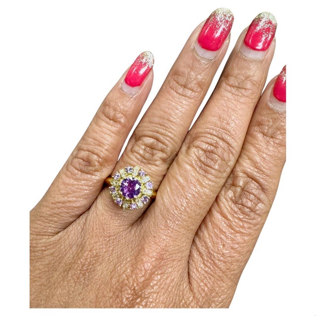 Early 21st Century 1.46 Carat Gia Certified Pink Sapphire Diamond Yellow Gold Ring, Size 7 For Sale - Image 5 of 7