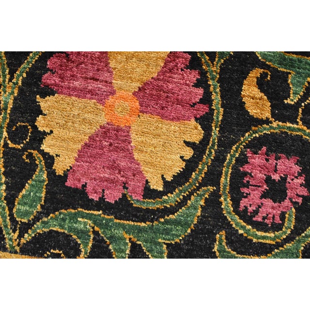 Suzani Rug 8'3'' X 10'6'' Black Wool Traditional Hand-Knotted Oriental Carpet For Sale - Image 4 of 12