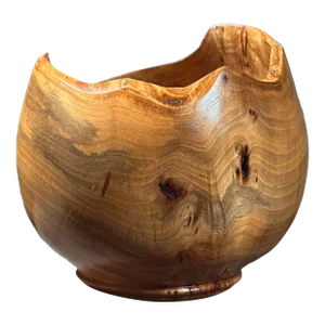 Organic Modern Hand Turned Elm Burl Bowl, Signed