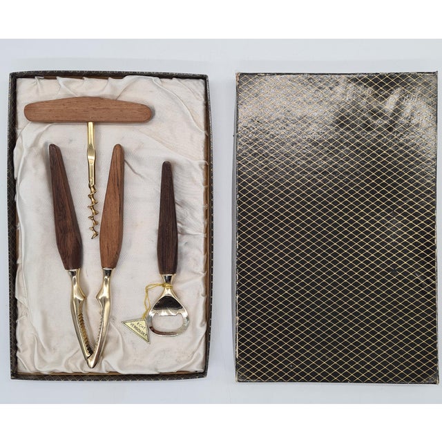 Mid-Century Modern Bar Set with Wooden Handles by Echt Vergoldet, West Germany, 1960s. For Sale - Image 3 of 9