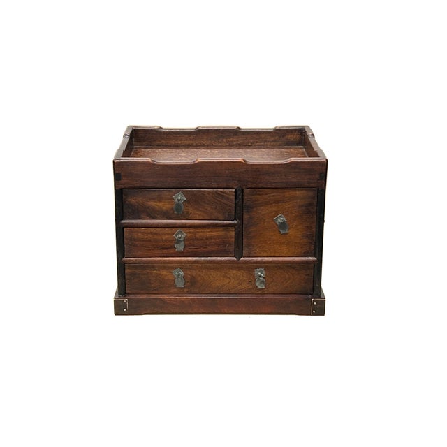 Asian Oriental Small Drawer Burl Pattern Accent Treasure Chest Box For Sale - Image 3 of 8