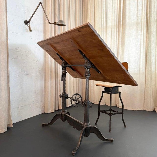 Tan Antique Gunmetal Cast Iron and Pine Drafting Table by Keuffel & Esser For Sale - Image 8 of 14