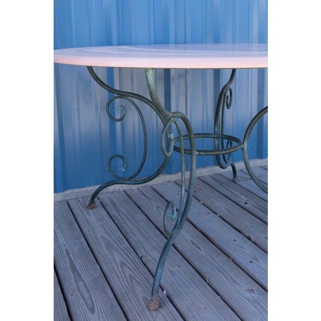 Vintage French Green Iron Garden Table Lava Stone Top For Sale - Image 4 of 9