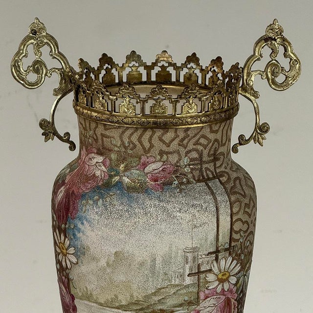 Pair of 19th Century French Gilt Bronze Mounted Hand-Painted Porcelain Vases by Royal Bonn For Sale - Image 10 of 18