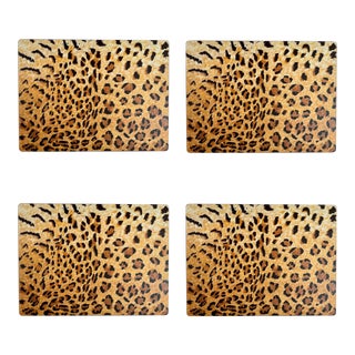 1990s Lynn Chase for Lady Clare Jaguar Wooden Placemats - Set of 4 For Sale