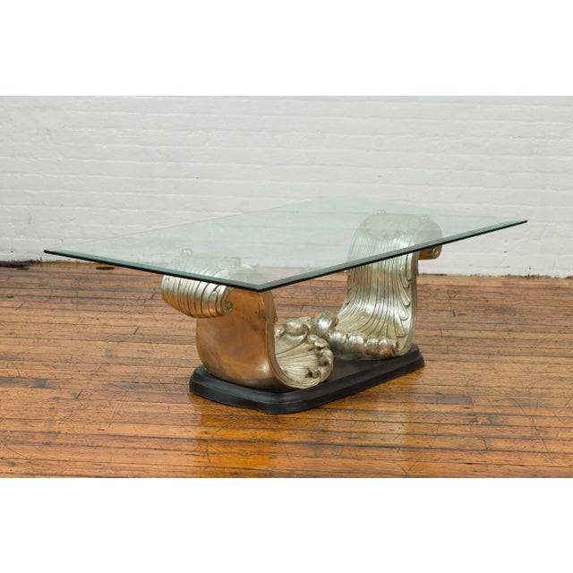 Metal The Wave, Contemporary Silver on Bronze Scrolling Coffee Table Base For Sale - Image 7 of 11