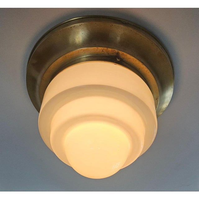 White Art Deco Brass and Milk Glass Flush Mount by Franta Anyz, 1930s For Sale - Image 8 of 15