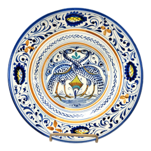 Vintage Italian Majolica Plate Bird Motif – “Decoro Arcaico”, Mid 20th Century Verdiani Firenze - Hand Painted 10” Charger Plate Bowl