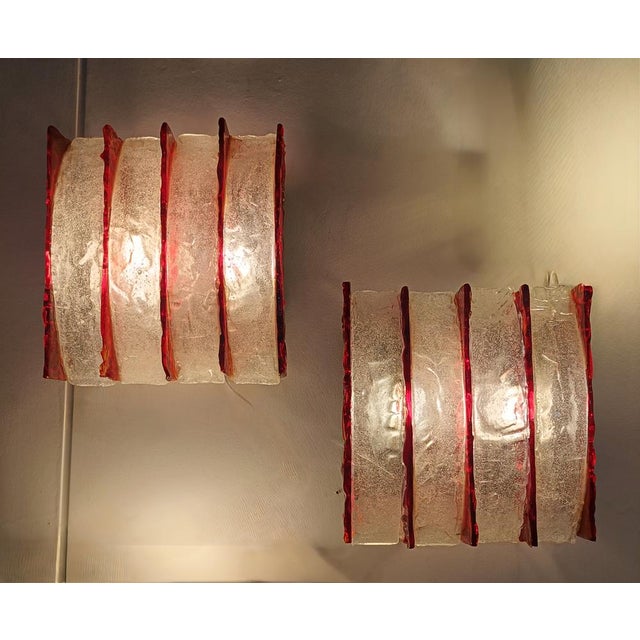 Red Vintage Murano Glass Wall Lamps by Albano Poli for Poliarte, 1970s, Set of 2 For Sale - Image 8 of 10