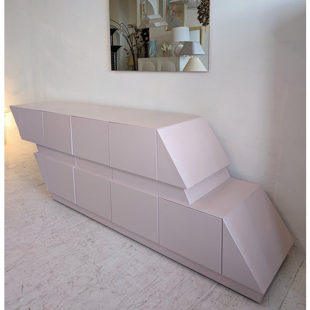 Pink Vintage American Pale Pink Lacquered Rhombus Sideboard, 1980s For Sale - Image 8 of 18