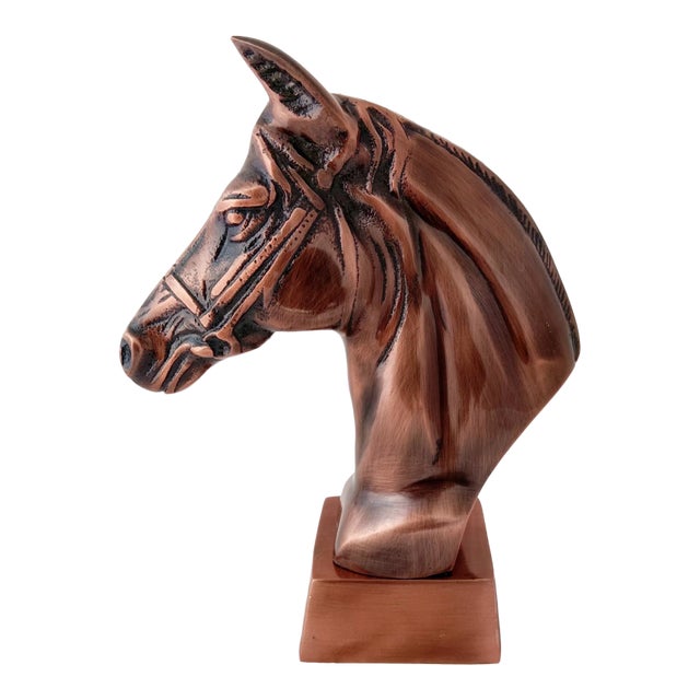 Antique Copper Finish Metal Horse Bust Sculpture For Sale