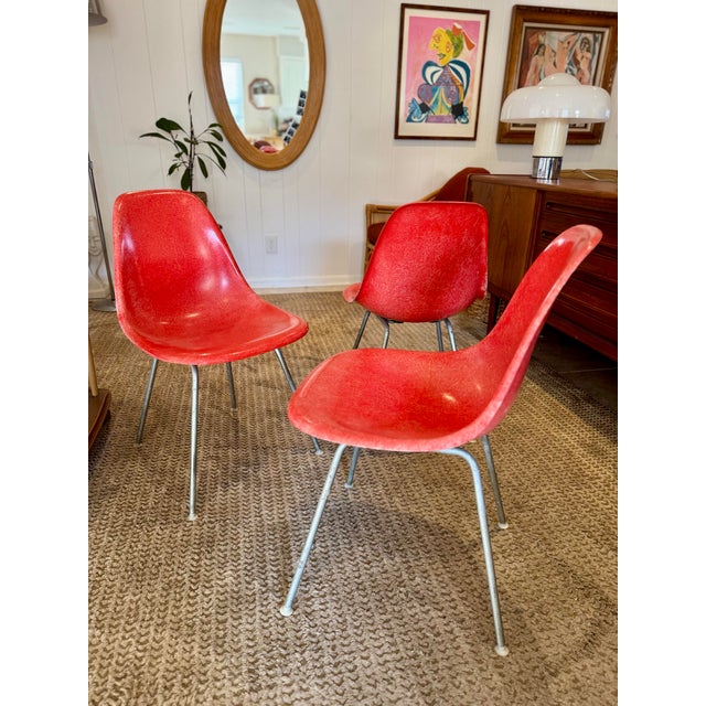 Plastic Original Set of 3 Molded Fiberglass Shell Chair, Designed by Charles and Ray Eames for Herman Miller, Dated 1970 For Sale - Image 7 of 12