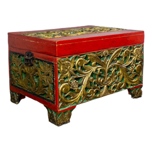 19th to Early 20th Century Indonesian Maduran Gilded Smaller Merchants Chest or Treasure Trunk