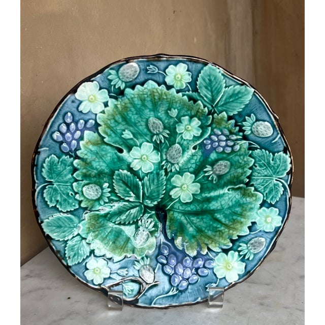 Late 19th Century Antique Swedish Majolica Plate by Rörstrand , C. 1880's For Sale - Image 5 of 11