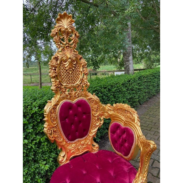 Wood 1970s Italian Baroque Gold Beech Red Velvet Chairs 2 PCS For Sale - Image 7 of 18