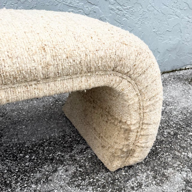 Textile Postmodern Haitian Cotton Upholstered Flared Waterfall Bench For Sale - Image 7 of 9