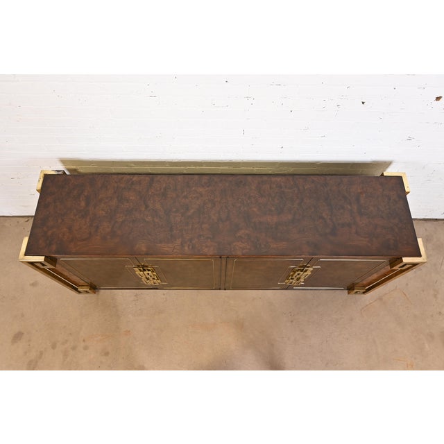 William Doezema for Mastercraft Mid-Century Modern Burl Wood and Brass Greek Key Sideboard Credenza, 1970s For Sale - Image 9 of 12