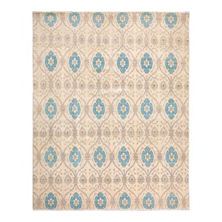 1980s Contemporary Ziegler Ivory Blue Hand-Knotted Wool Rug - 11'8'' X 14'11'' For Sale