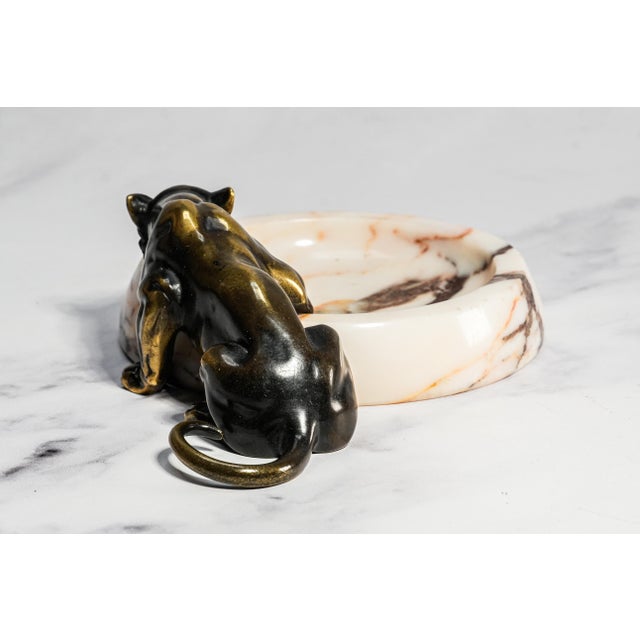 Incredible Art Deco Antique Bronze Panther Marble Catchall Art Sculpture Statue For Sale - Image 11 of 15