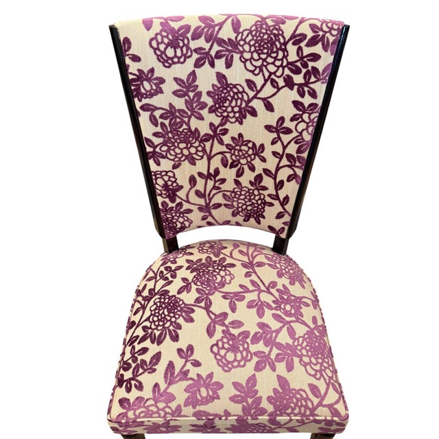 Italian Vintage Set of Six Italian Mid-Century Dining Chairs With Floral Pattern Upholstery For Sale - Image 3 of 9