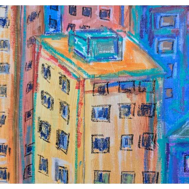 Original Cityscape Skyline Oil Pastel Art Framed For Sale - Image 10 of 12